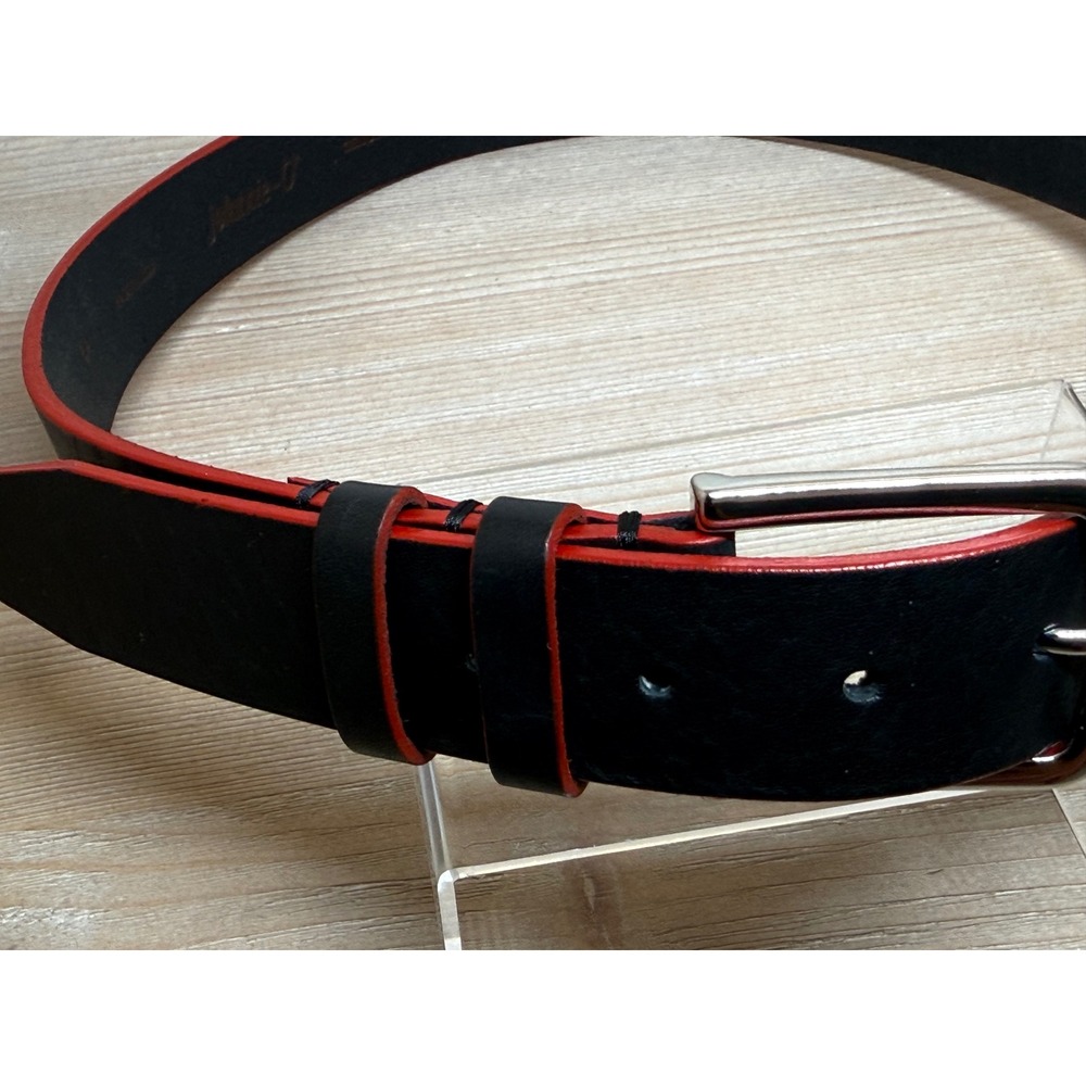Excellent Johnnie-O Size 34 Belt Black Red Edge Genuine Leather Made in USA - Picture 6 of 7